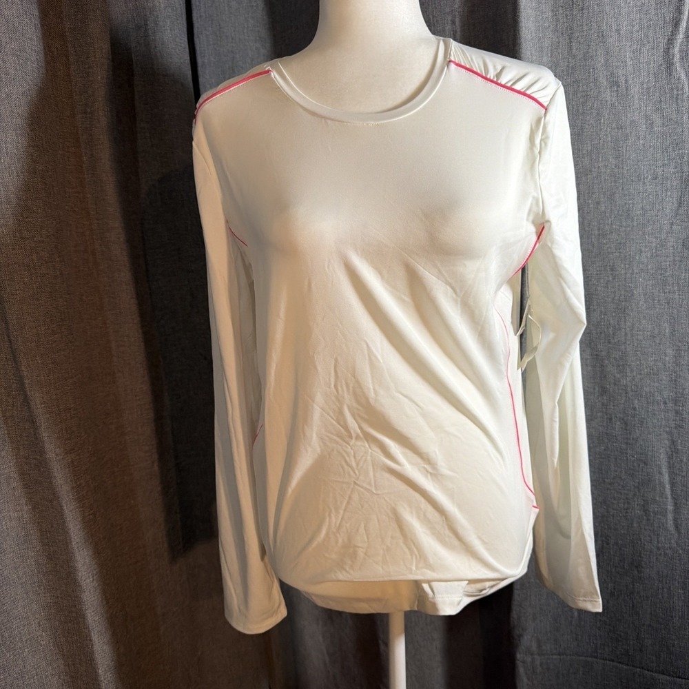 Old Navy Active LS Tee Bright White Pink Trim XXL 16 Plus